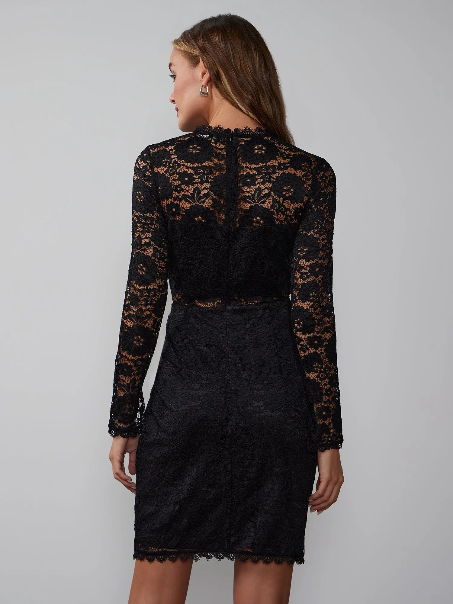 Long Sleeve Scallop Lace Sheath Dress