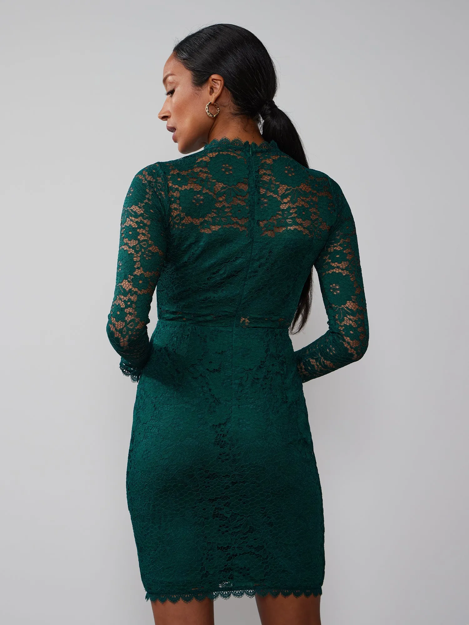 Long Sleeve Scallop Lace Sheath Dress
