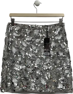 Love & Roses Metallic Sequin Scallop Mini Skirt UK 12