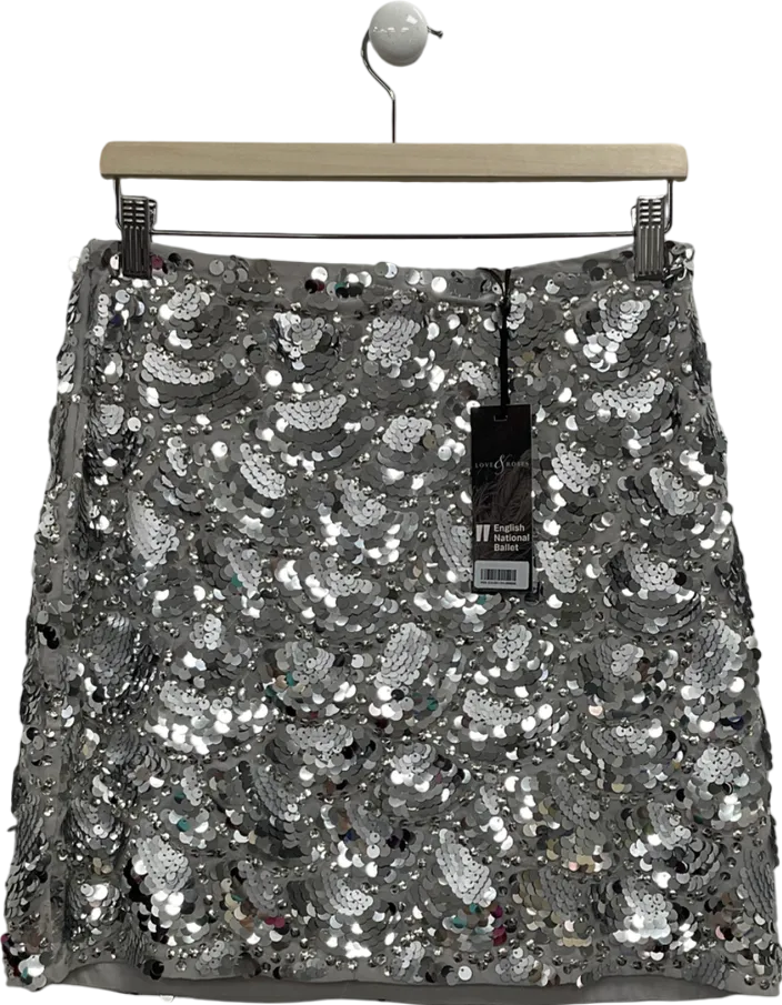 Love & Roses Metallic Sequin Scallop Mini Skirt UK 12
