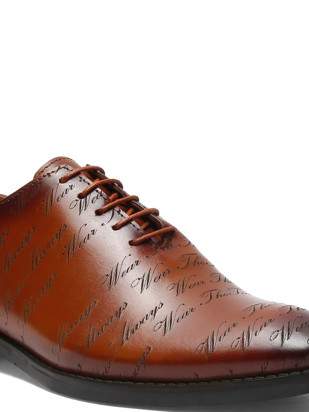 Men Brown Printed Leather Formal Oxford Shoes