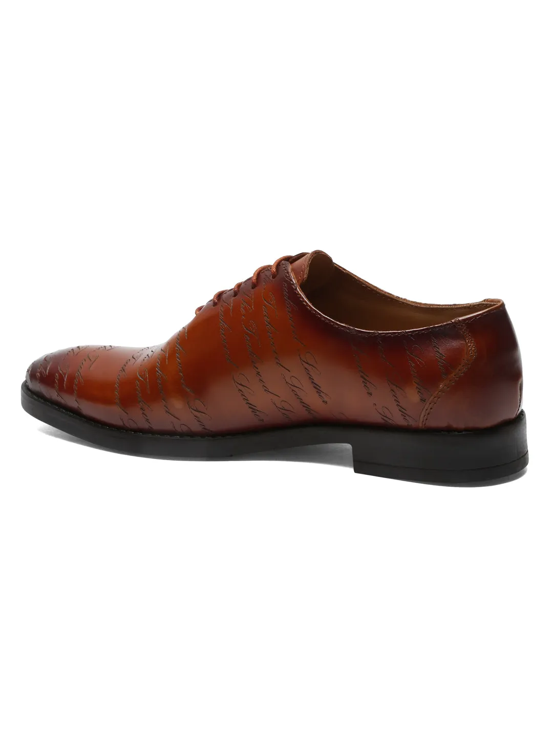 Men Brown Printed Leather Formal Oxford Shoes