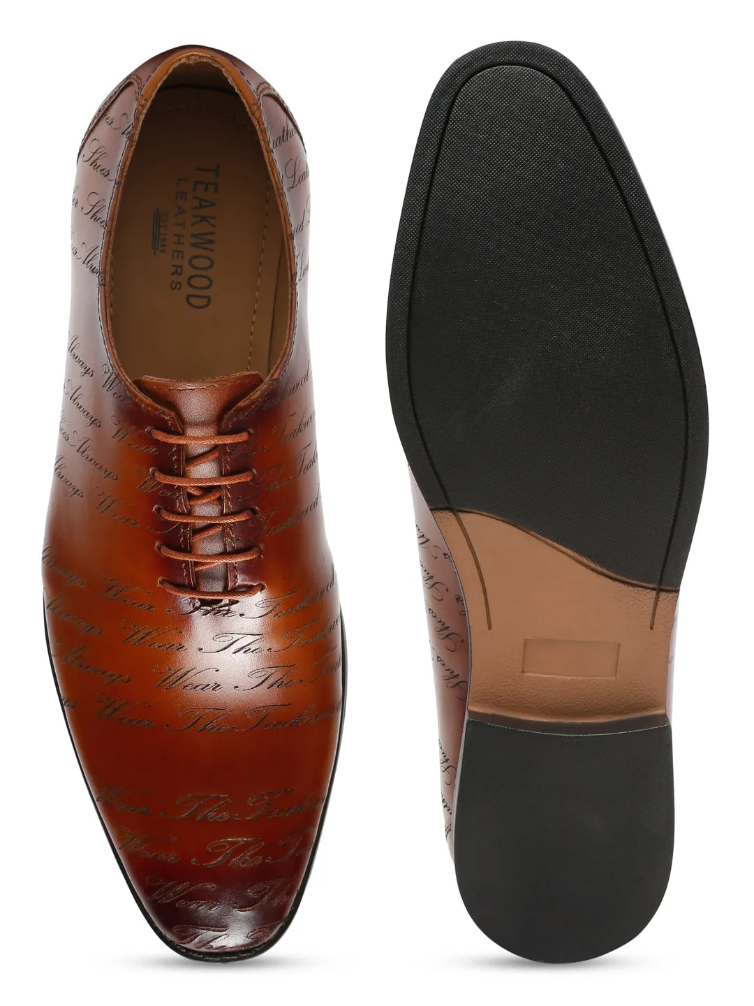 Men Brown Printed Leather Formal Oxford Shoes
