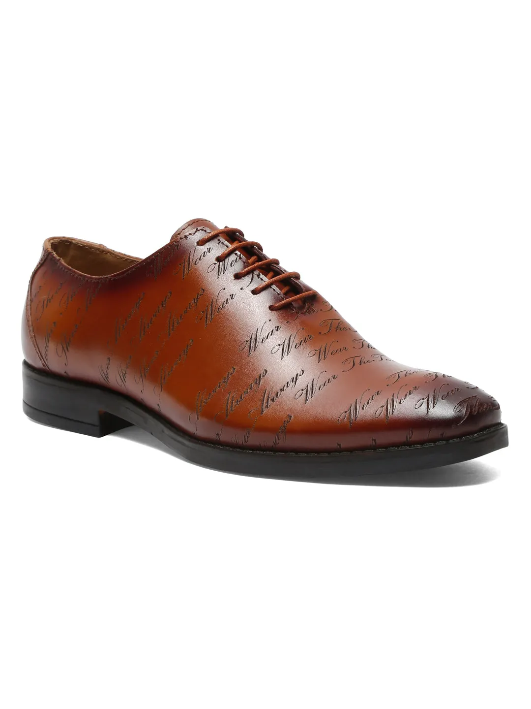 Men Brown Printed Leather Formal Oxford Shoes