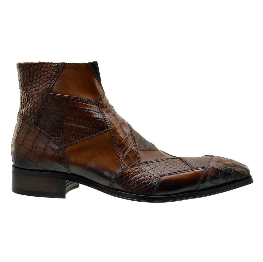 Men's Italian Shoes Jo Ghost 2030 Brown Leather Print Crocodile Dress Boots