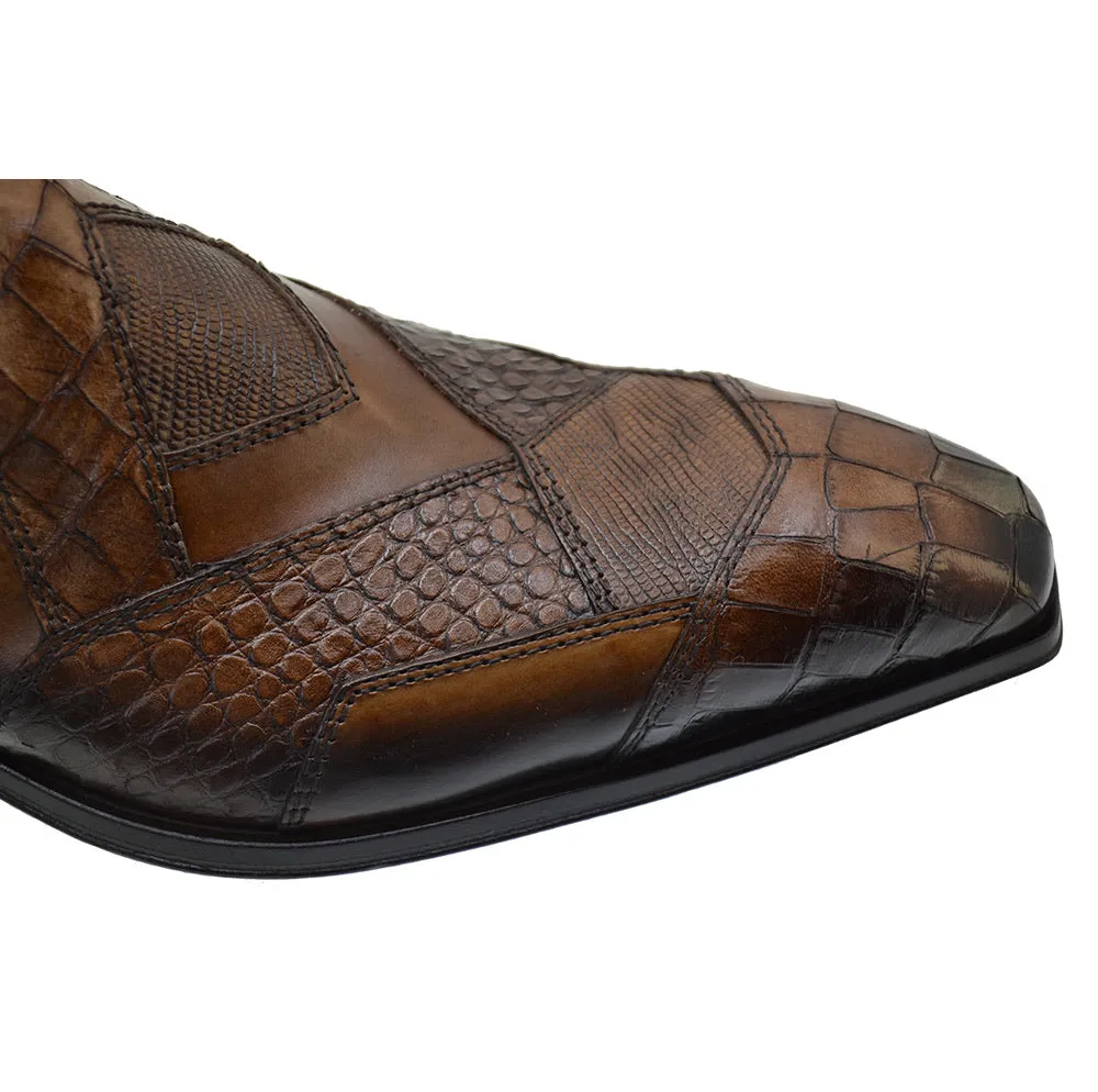 Men's Italian Shoes Jo Ghost 2030 Brown Leather Print Crocodile Dress Boots