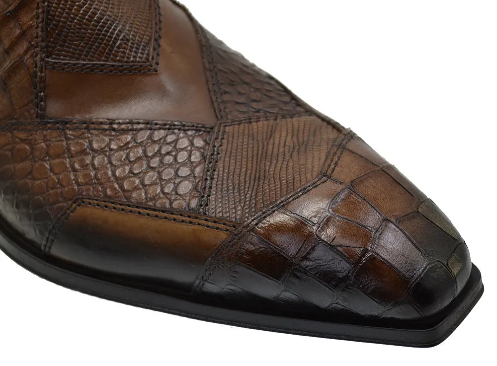 Men's Italian Shoes Jo Ghost 2030 Brown Leather Print Crocodile Dress Boots