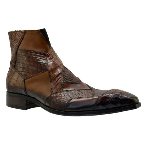 Men's Italian Shoes Jo Ghost 2030 Brown Leather Print Crocodile Dress Boots