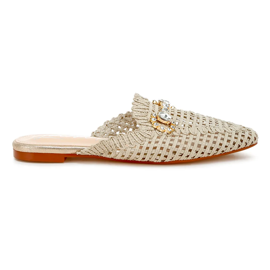Metallic Woven Diamante Mules