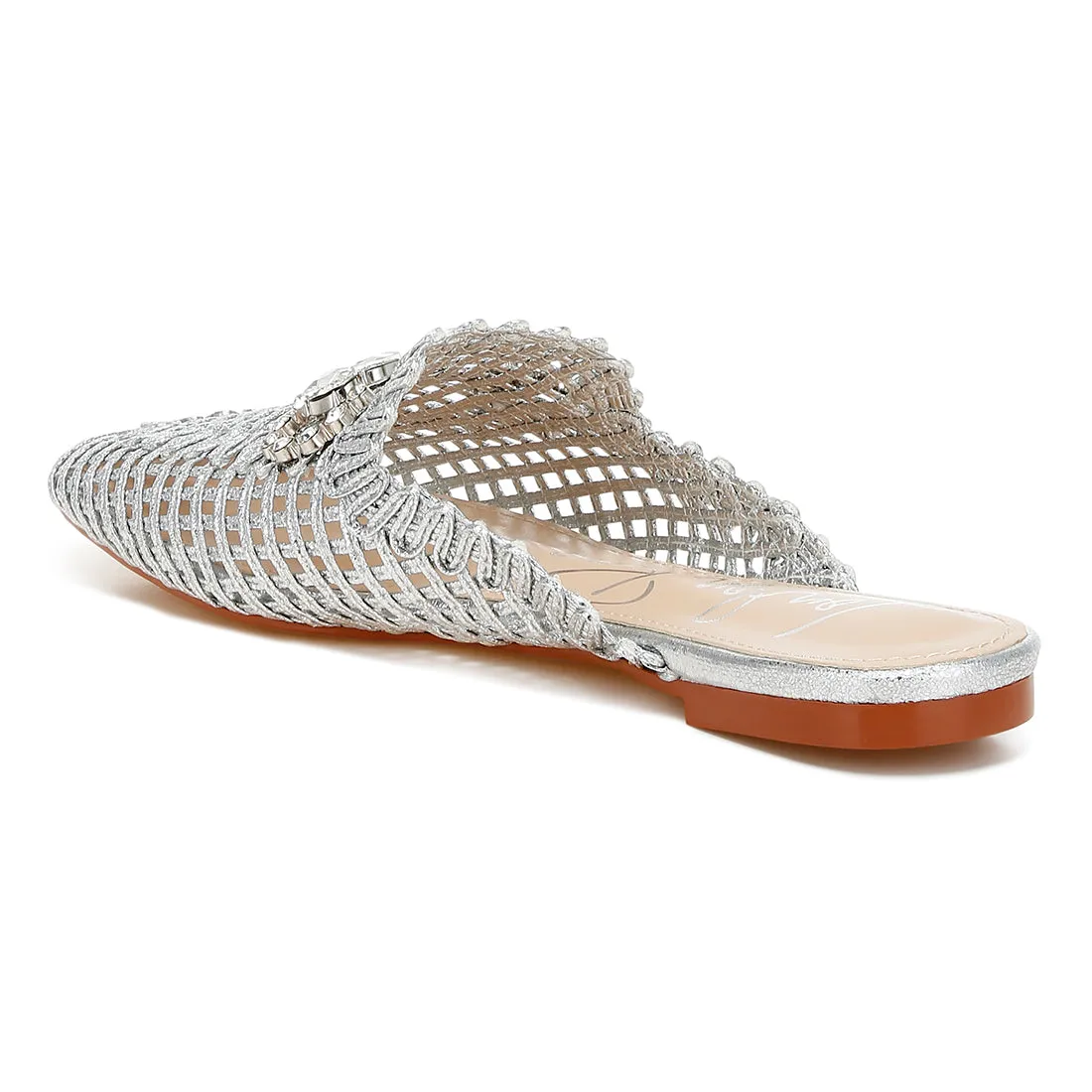 Metallic Woven Diamante Mules