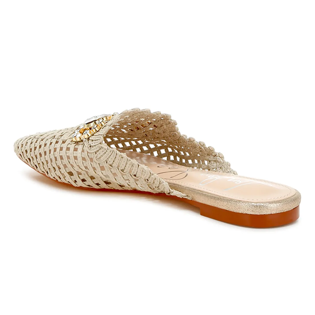 Metallic Woven Diamante Mules