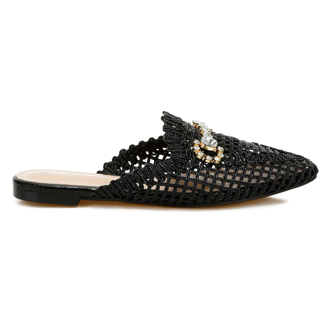 Metallic Woven Diamante Mules