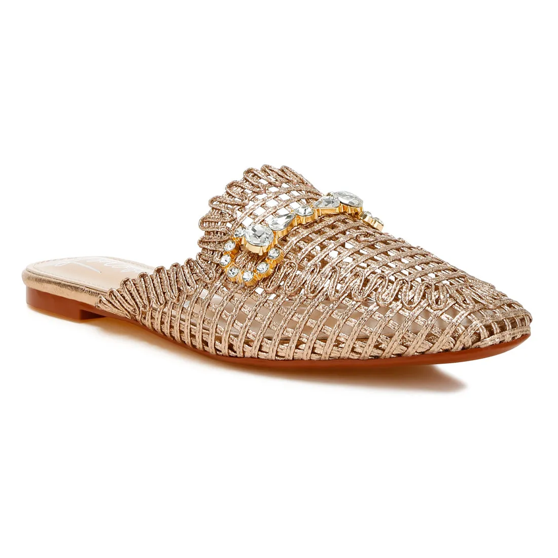 Metallic Woven Diamante Mules
