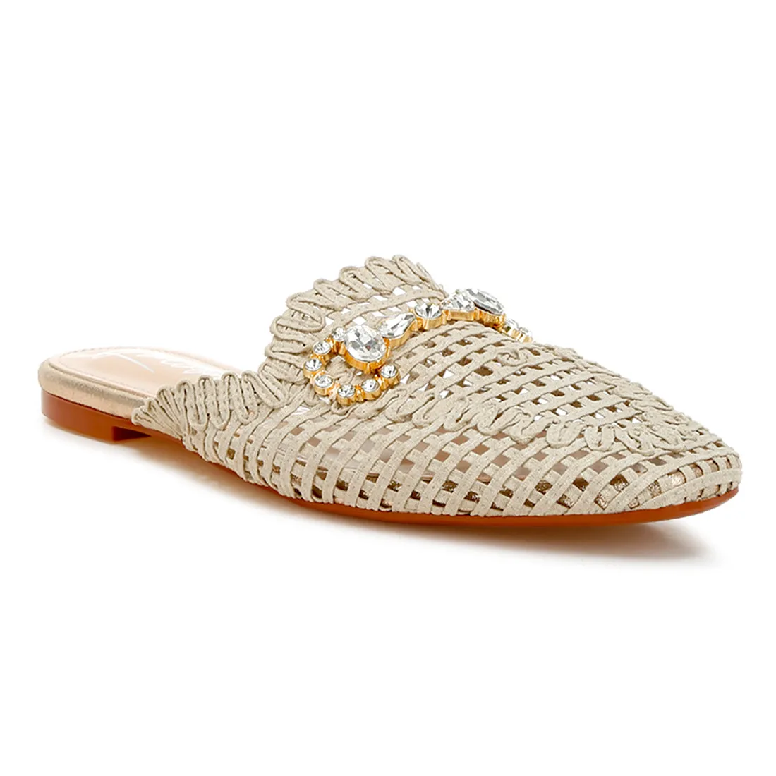 Metallic Woven Diamante Mules