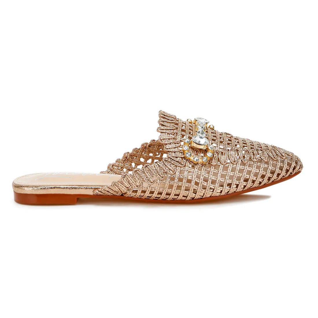 Metallic Woven Diamante Mules