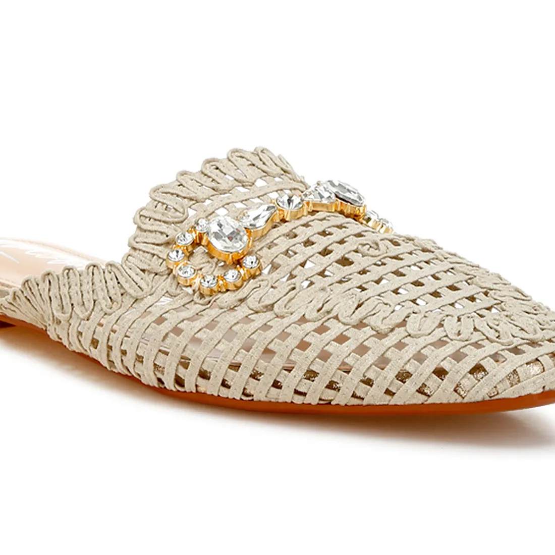 Metallic Woven Diamante Mules