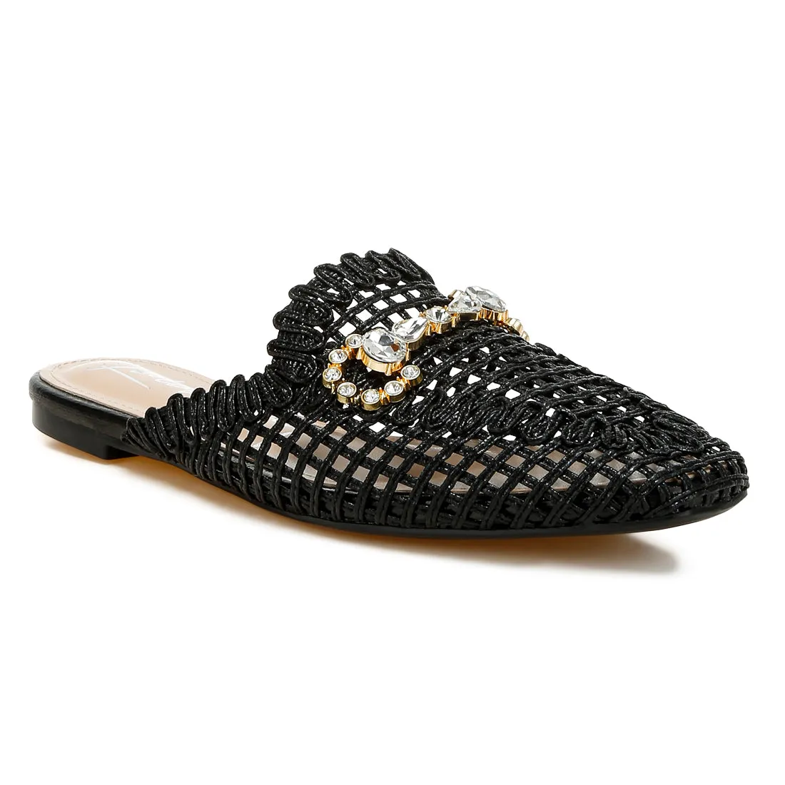 Metallic Woven Diamante Mules