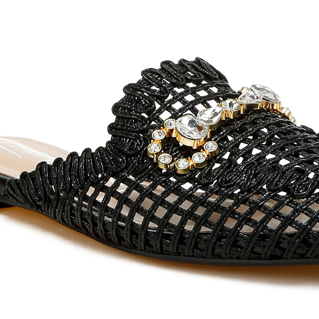 Metallic Woven Diamante Mules