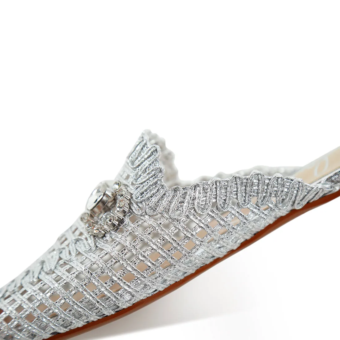 Metallic Woven Diamante Mules