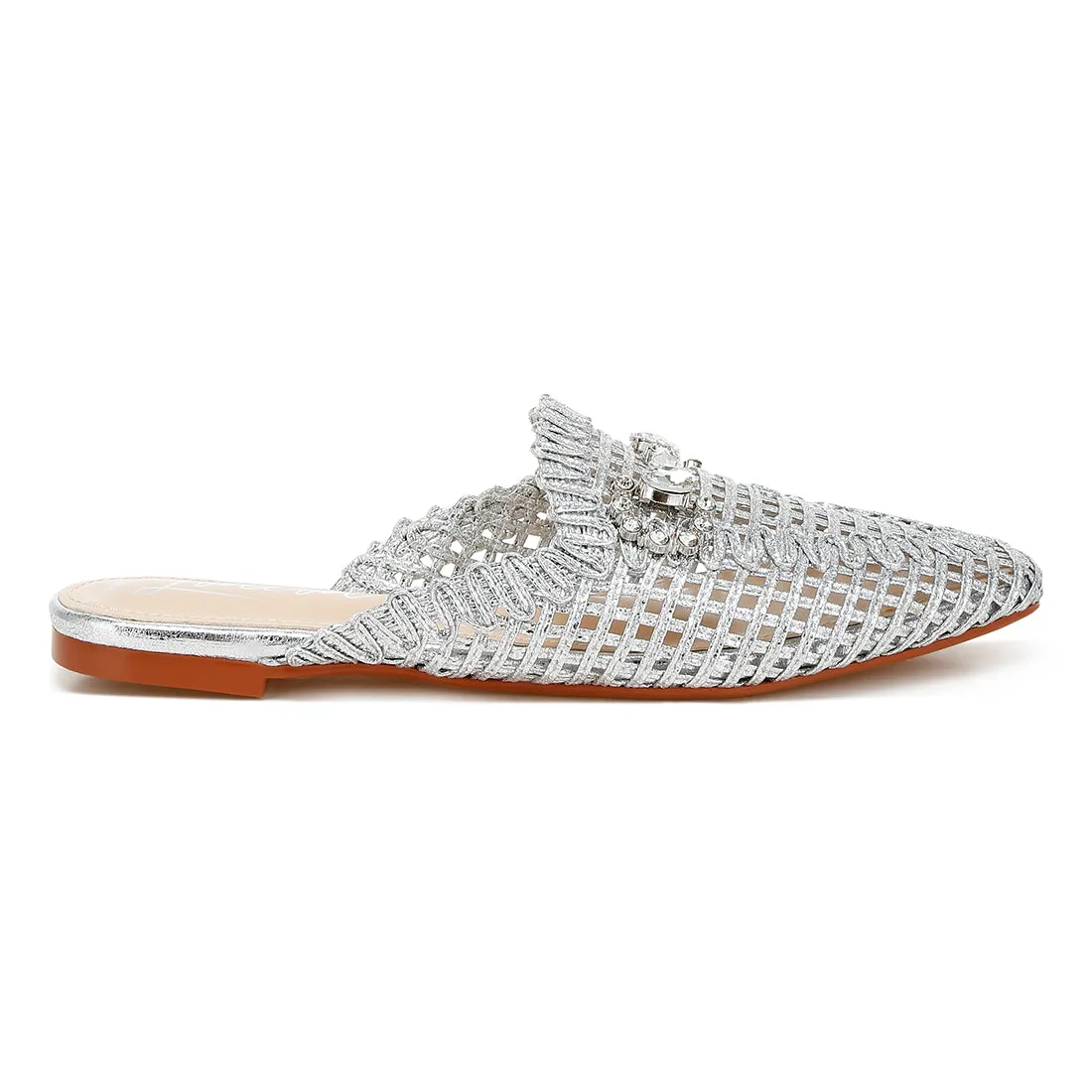 Metallic Woven Diamante Mules