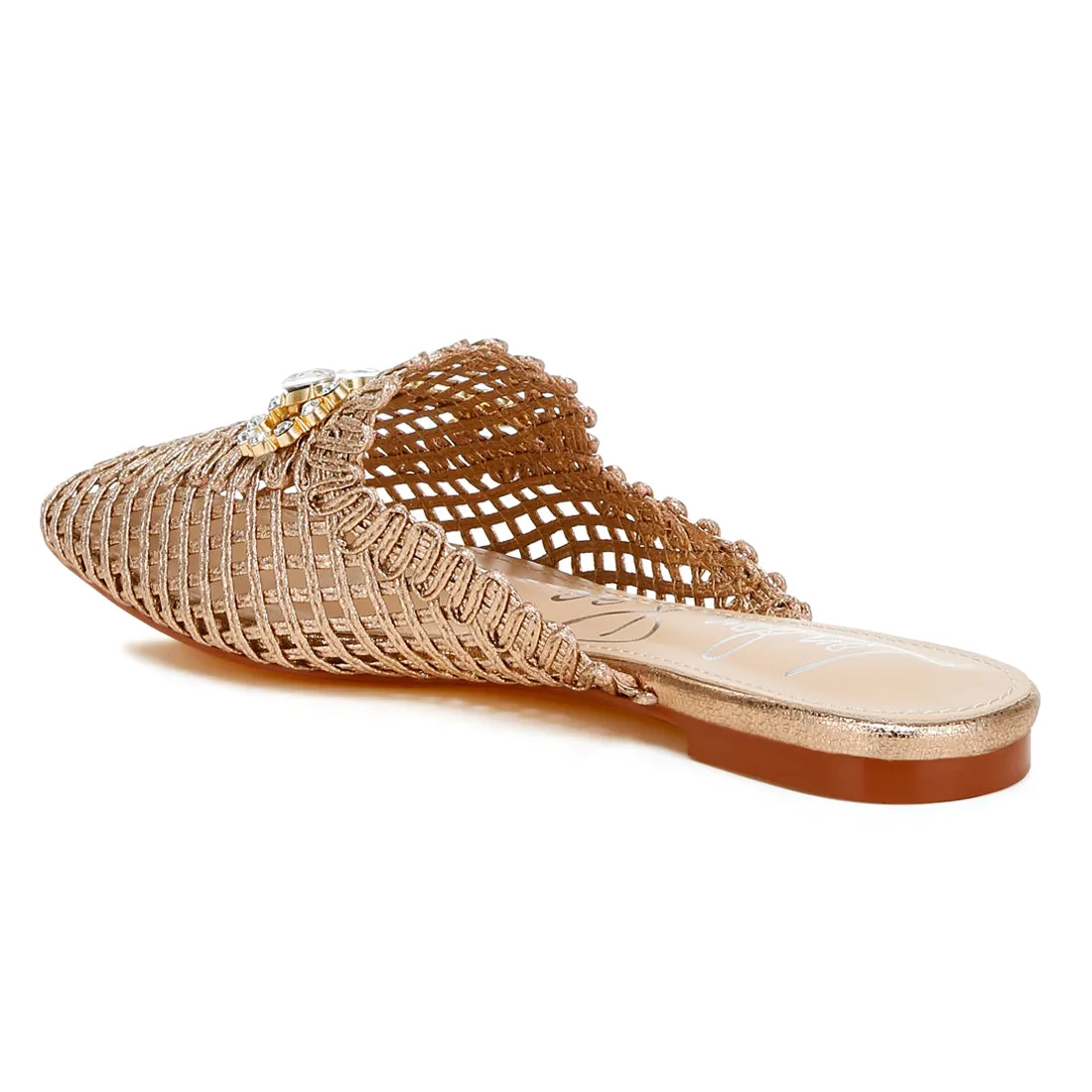 Metallic Woven Diamante Mules