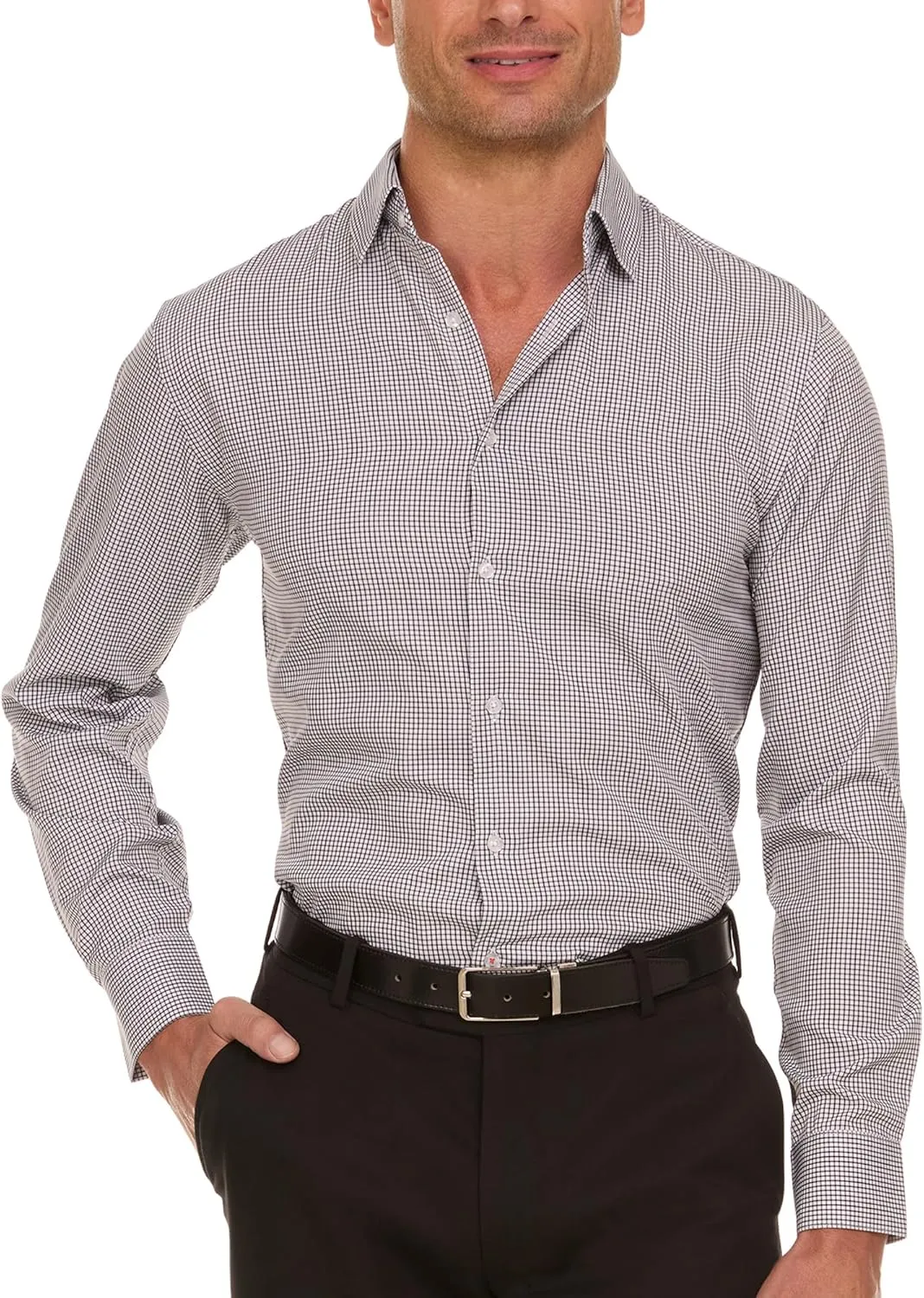 Nautica Slim Fit Mens Dress Shirts Long Sleeve Performance Polyester Fabric Wrinkle Free 4-Way Stretch