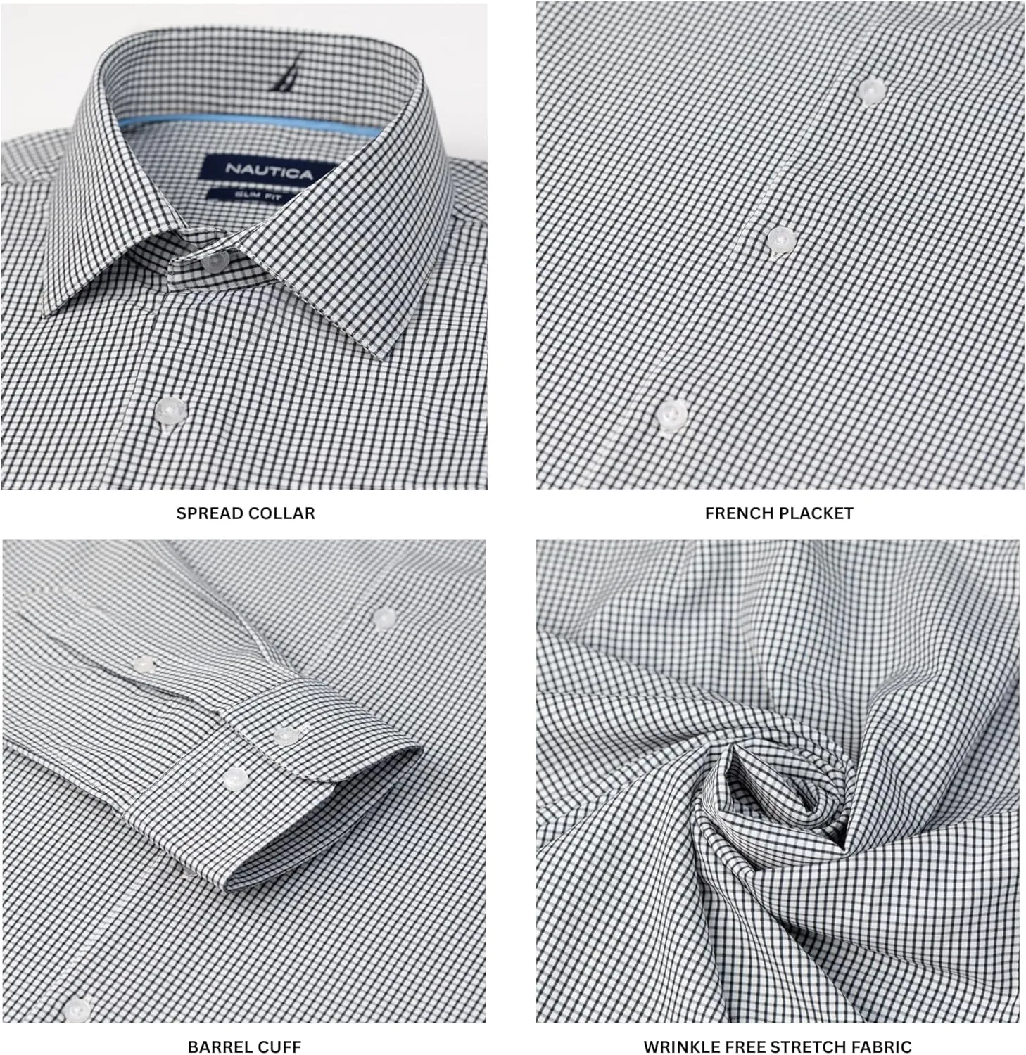 Nautica Slim Fit Mens Dress Shirts Long Sleeve Performance Polyester Fabric Wrinkle Free 4-Way Stretch