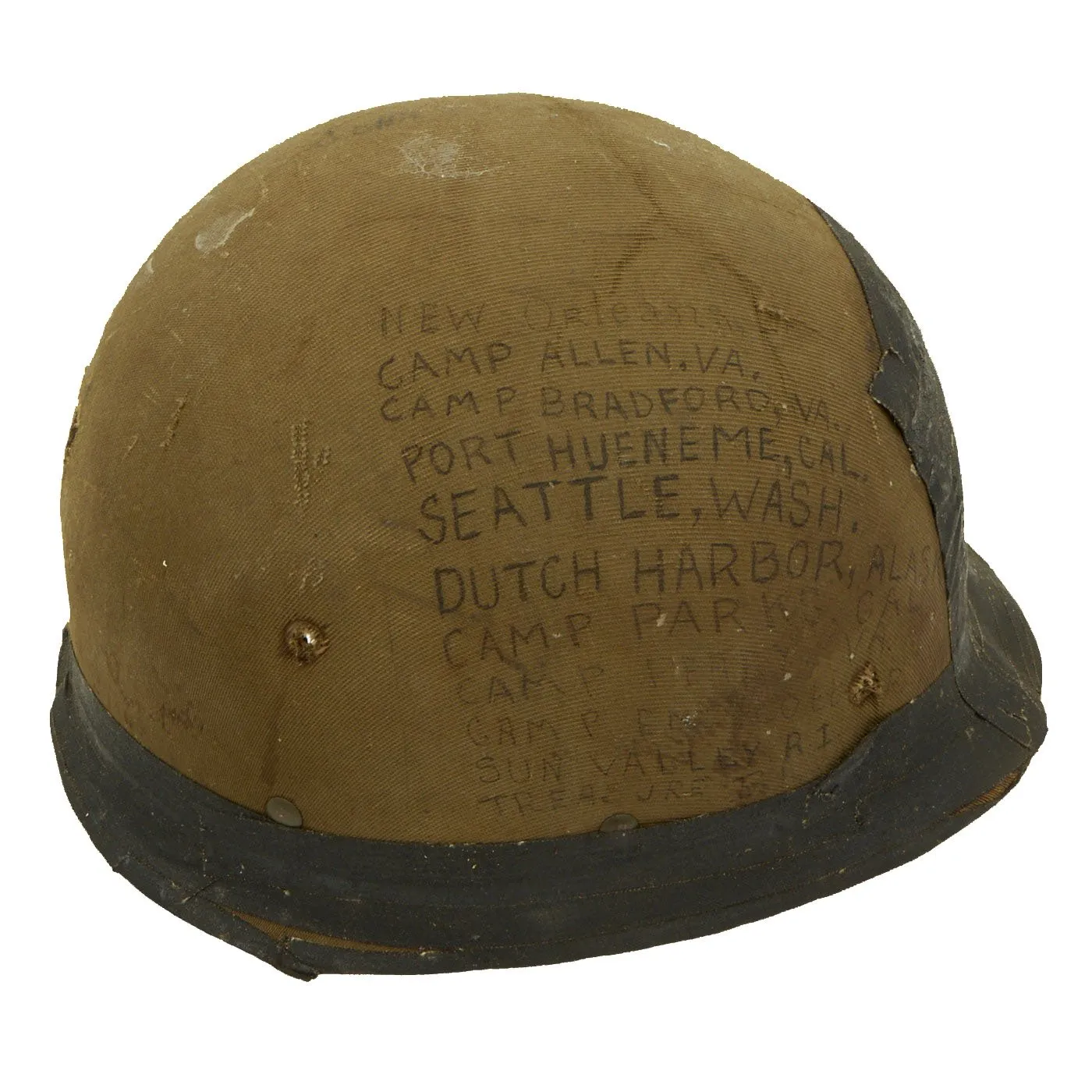 Original WWII U.S.N. U.D.T. Marked Early 1942 M1 McCord Fixed Bale Helmet with Decorated Hawley Paper Liner
