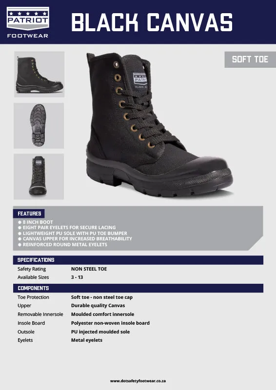 PATRIOT Black Canvas Security Boot Soft Toe