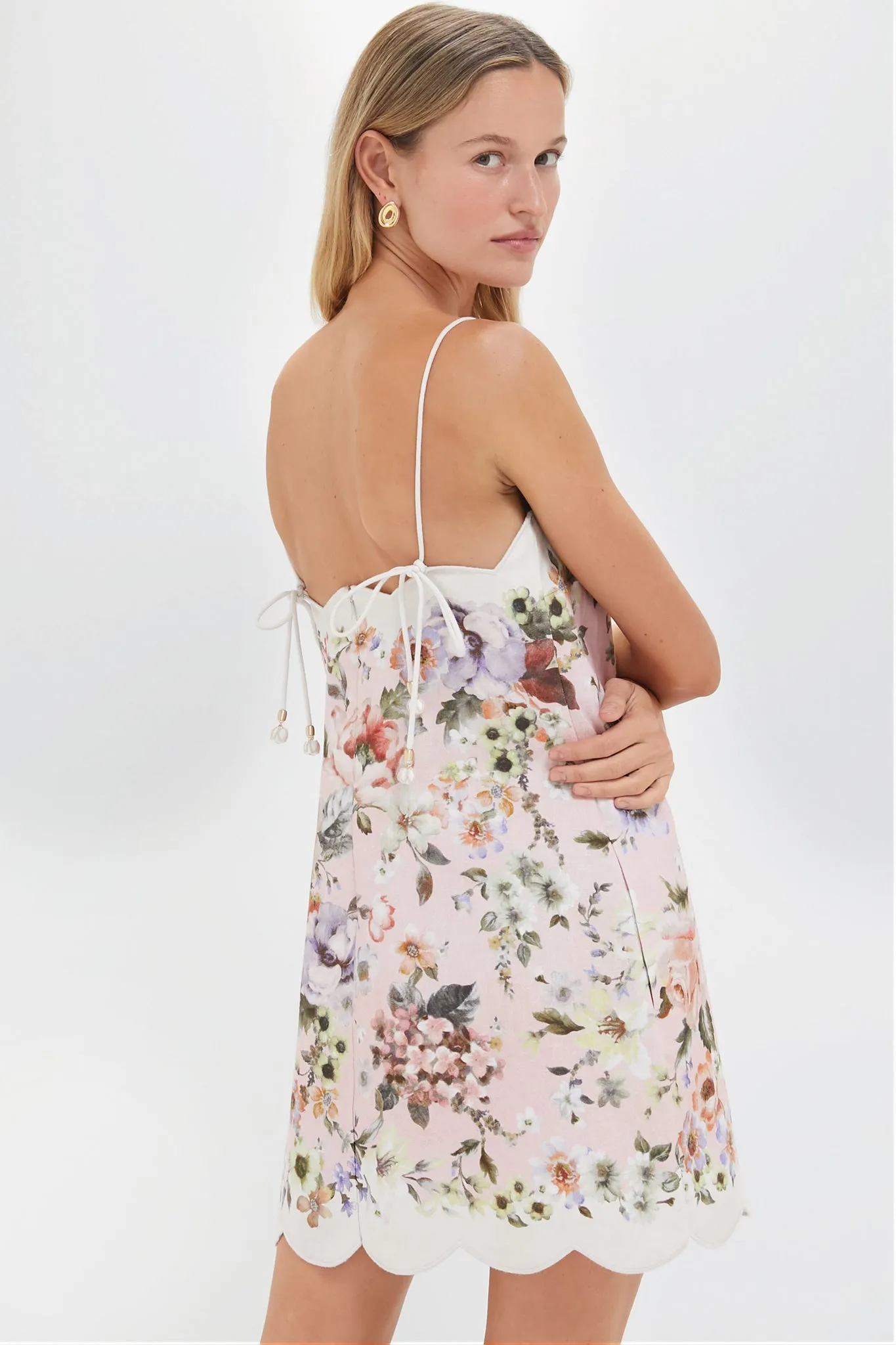 Pink Floral Acacia Scallop Mini Dress