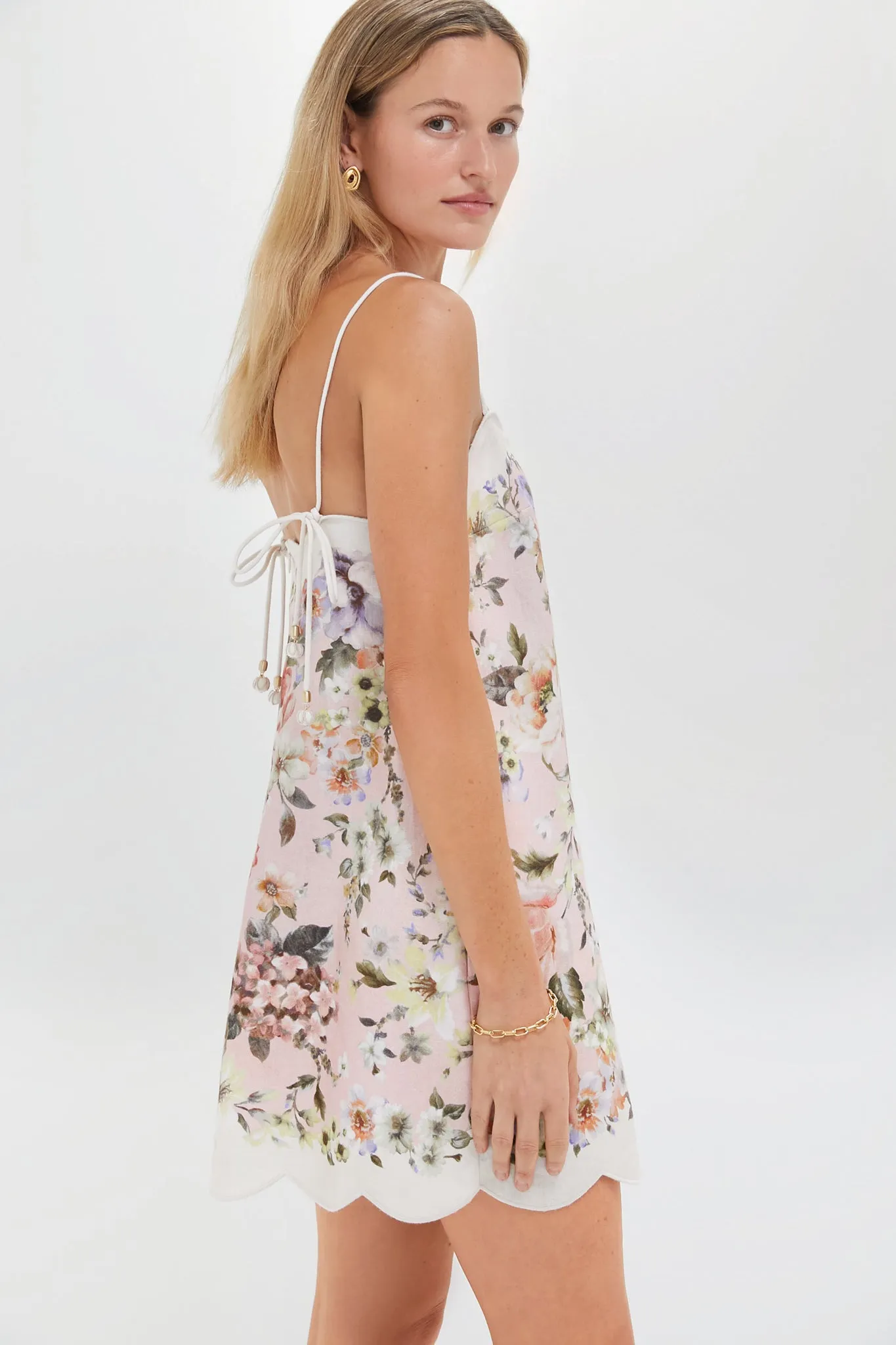 Pink Floral Acacia Scallop Mini Dress