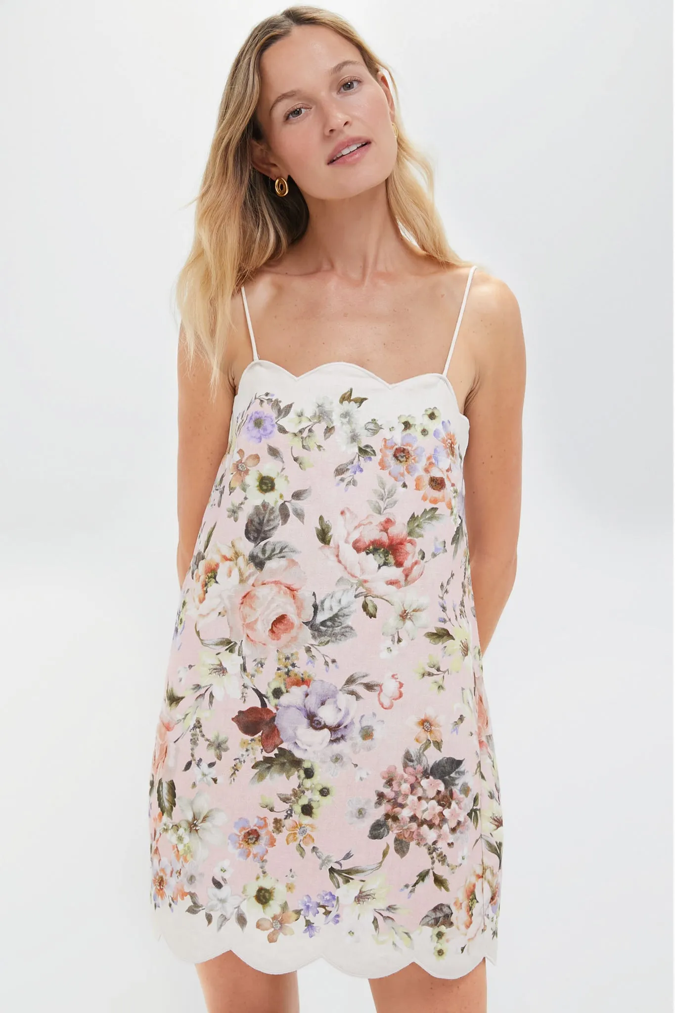 Pink Floral Acacia Scallop Mini Dress