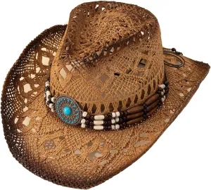 QWINEE Western Straw Cowboy Hat Cowgirl Hats Hollow Out Summer Beach Sun Hat for Women Men