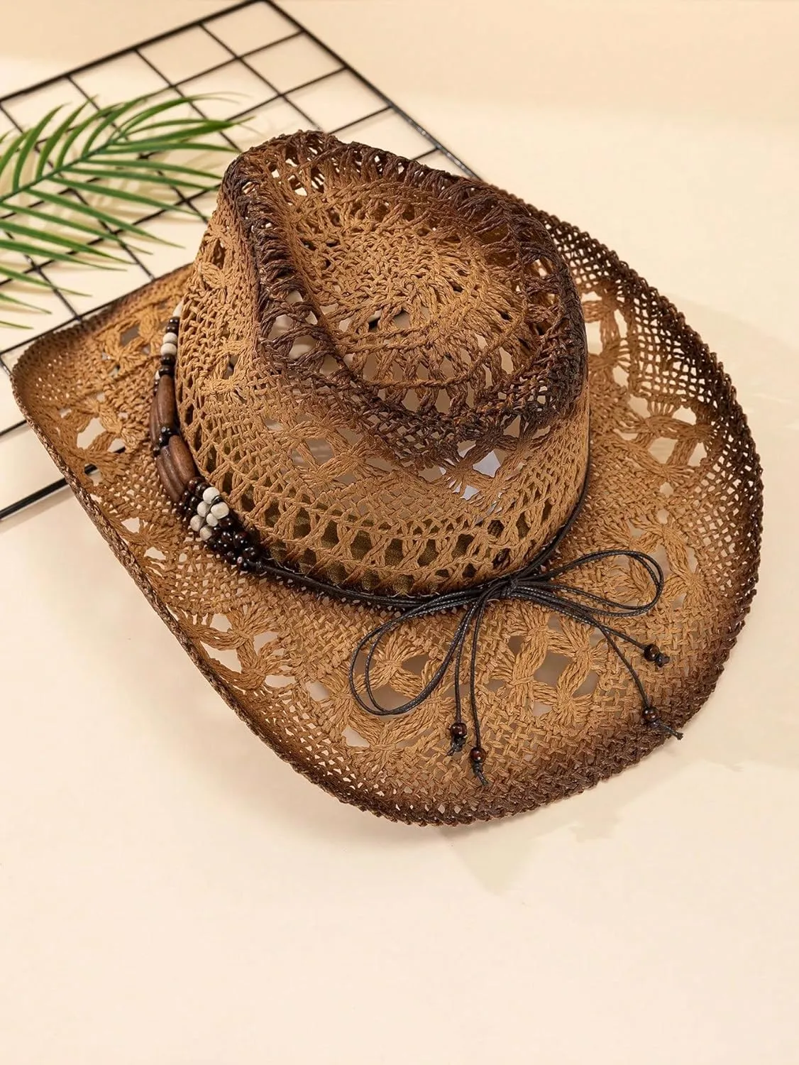 QWINEE Western Straw Cowboy Hat Cowgirl Hats Hollow Out Summer Beach Sun Hat for Women Men