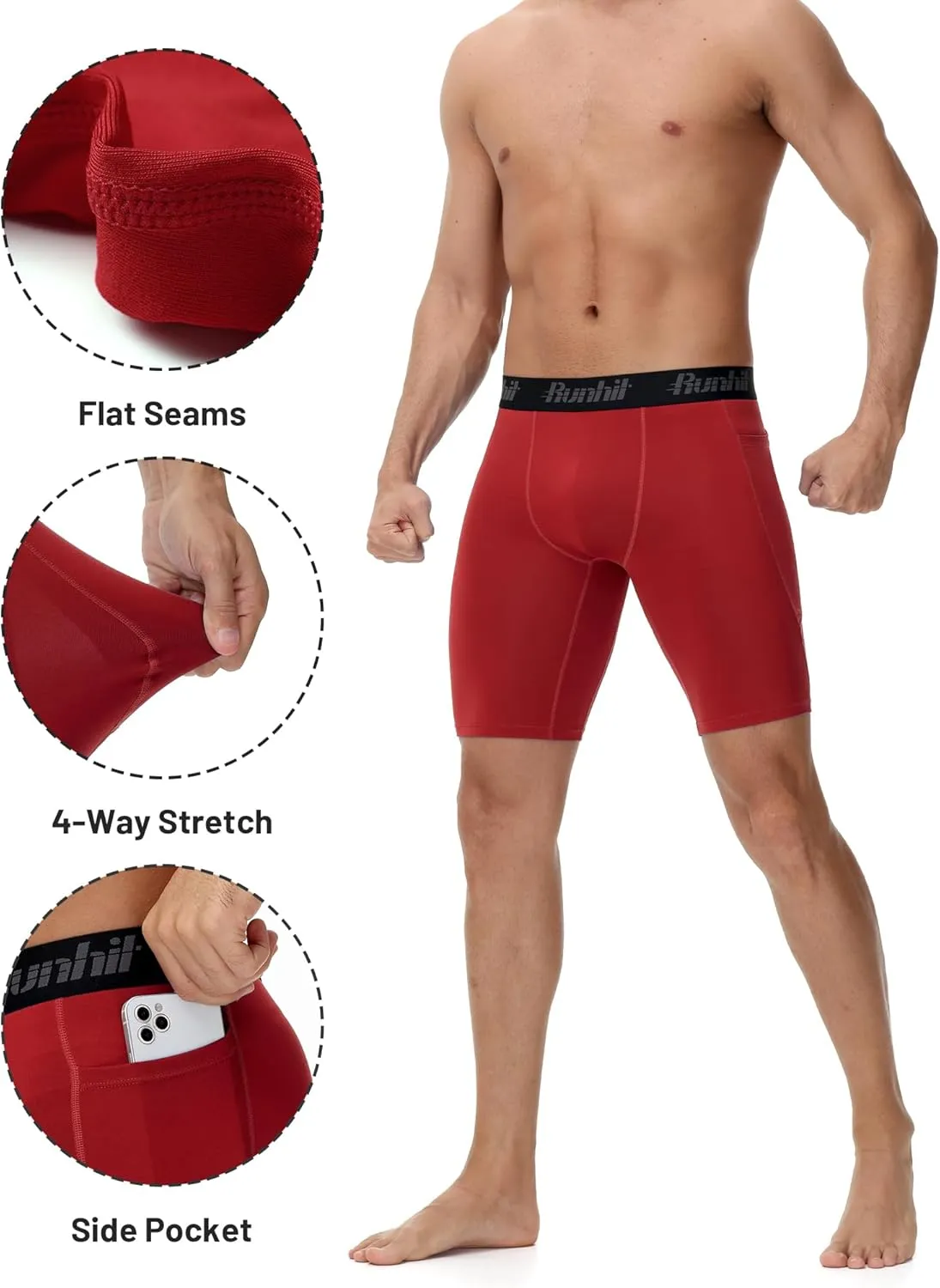 Runhit Men's Compression Shorts with Pockets ?C 9" Performance Athletic Shorts for Workouts Sports Running Spandex Underwear