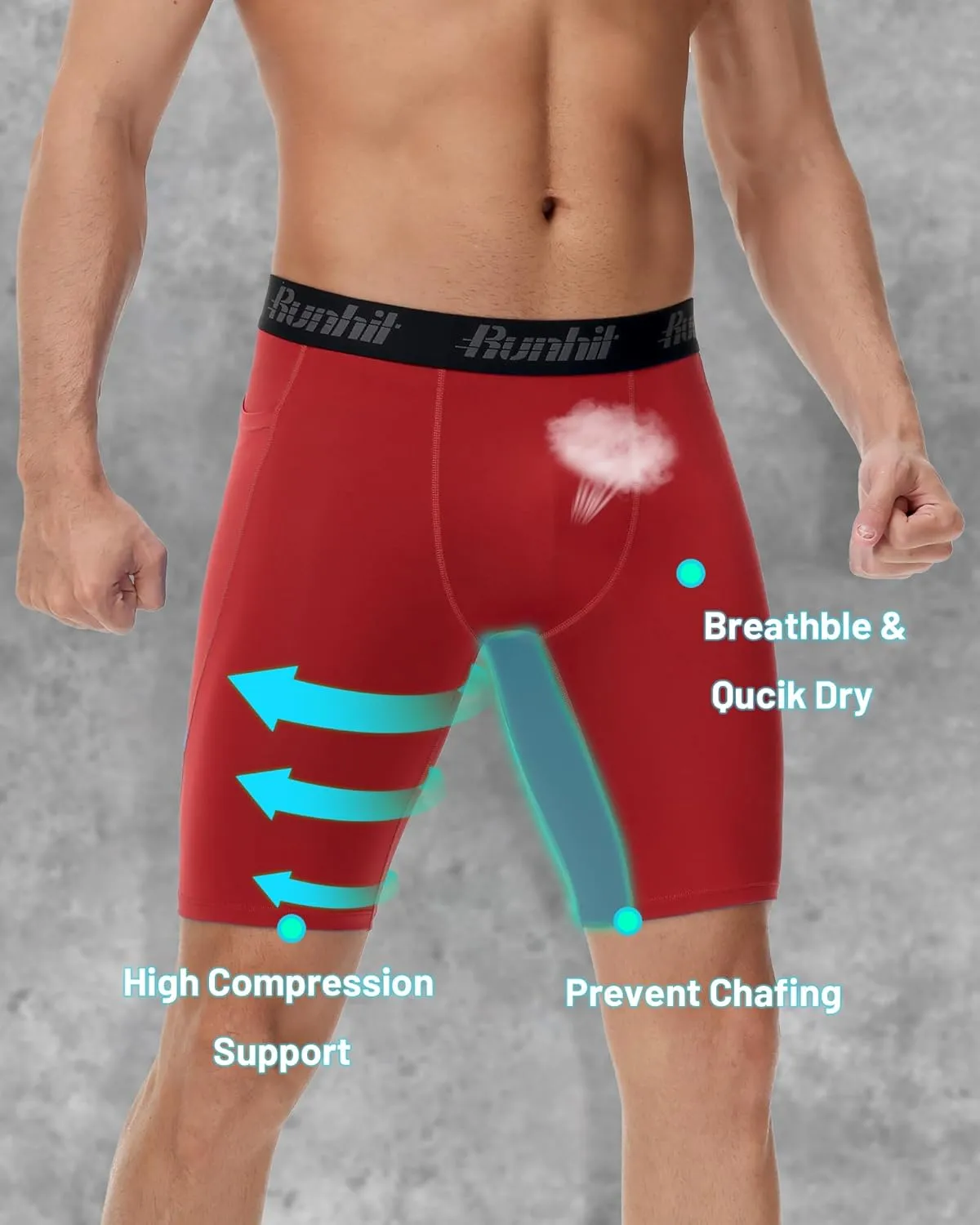 Runhit Men's Compression Shorts with Pockets ?C 9" Performance Athletic Shorts for Workouts Sports Running Spandex Underwear