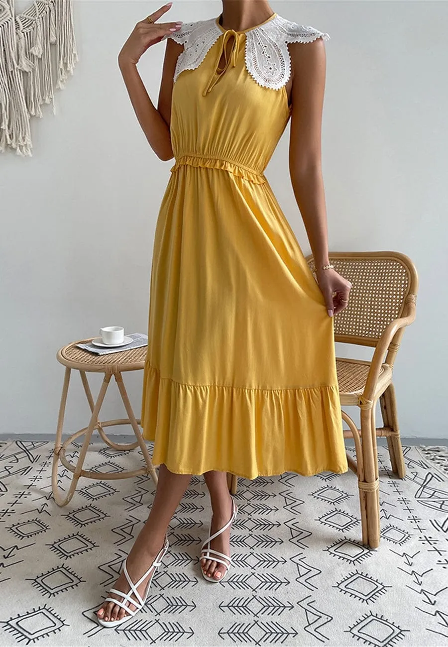 Tie Neck Scallop Lace Dress