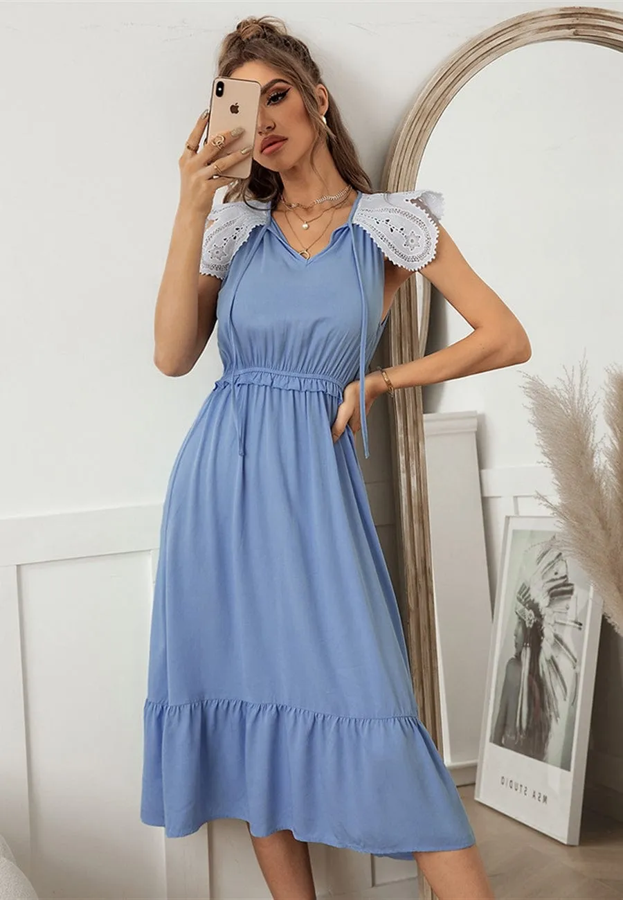 Tie Neck Scallop Lace Dress