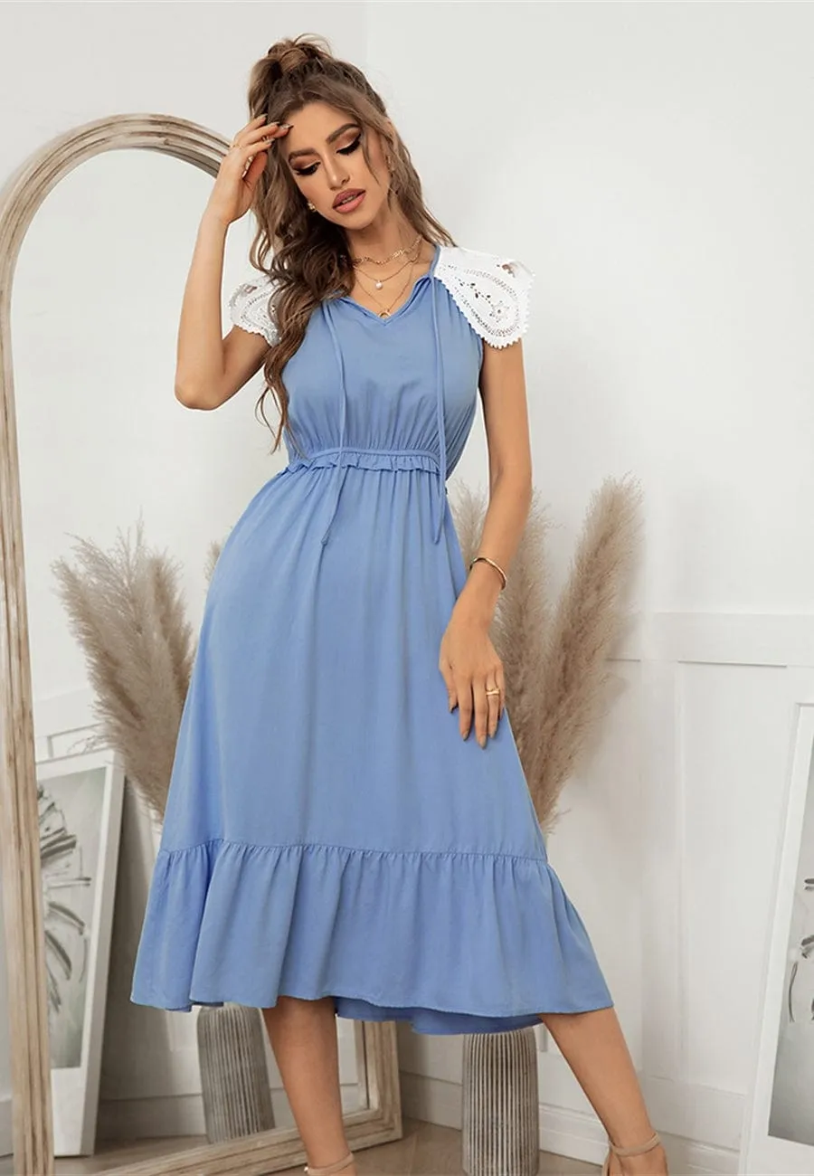Tie Neck Scallop Lace Dress