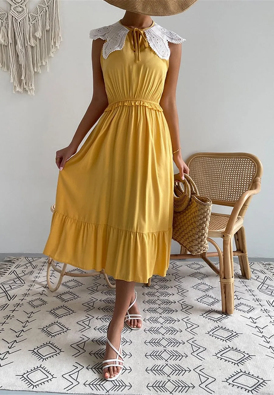 Tie Neck Scallop Lace Dress