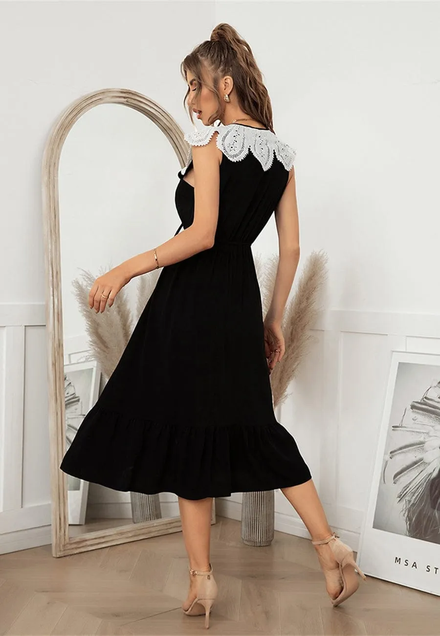 Tie Neck Scallop Lace Dress