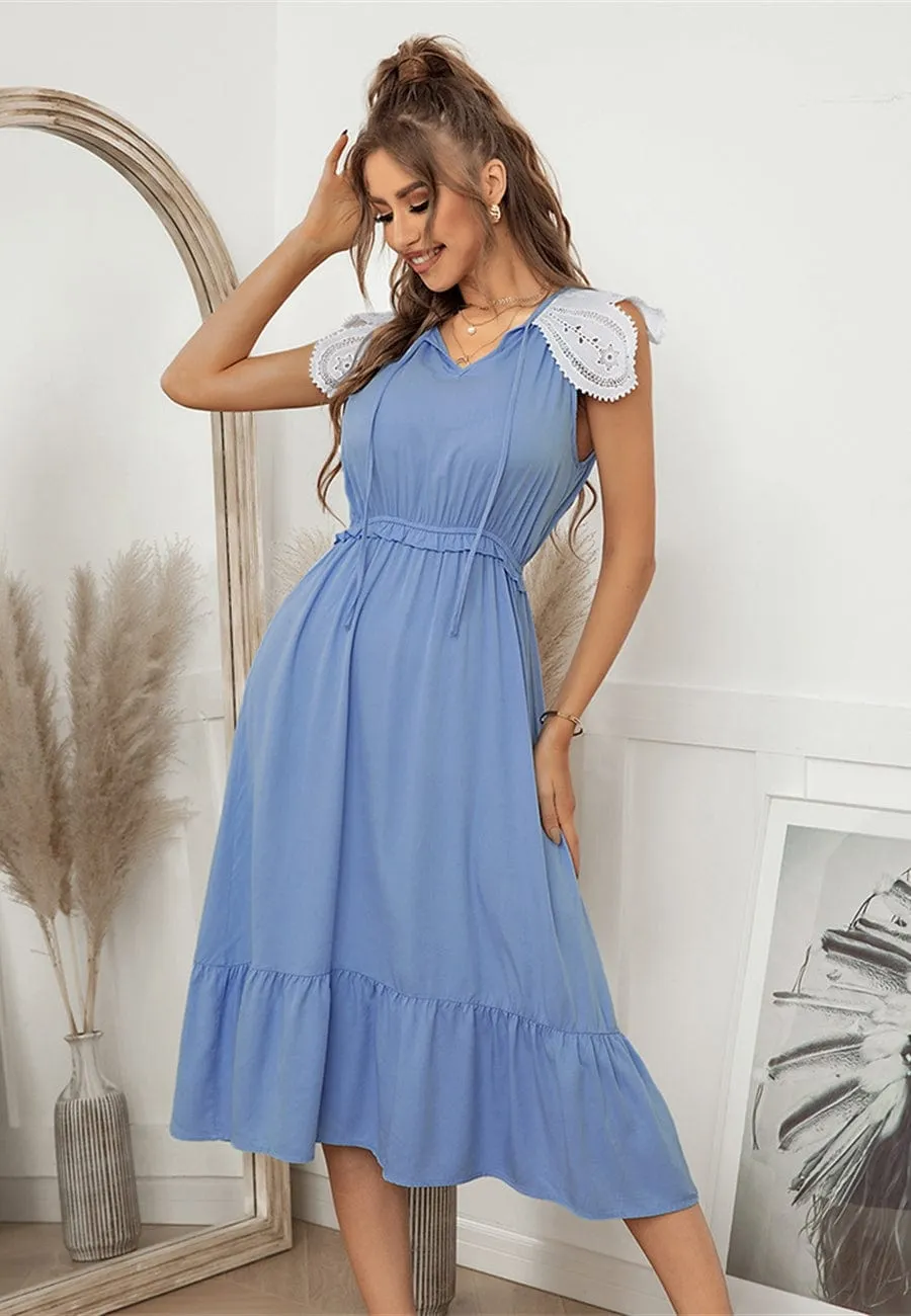 Tie Neck Scallop Lace Dress