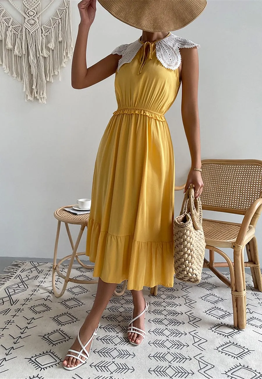 Tie Neck Scallop Lace Dress