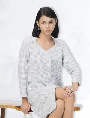 Winter Plaid Tweed Dress Blue