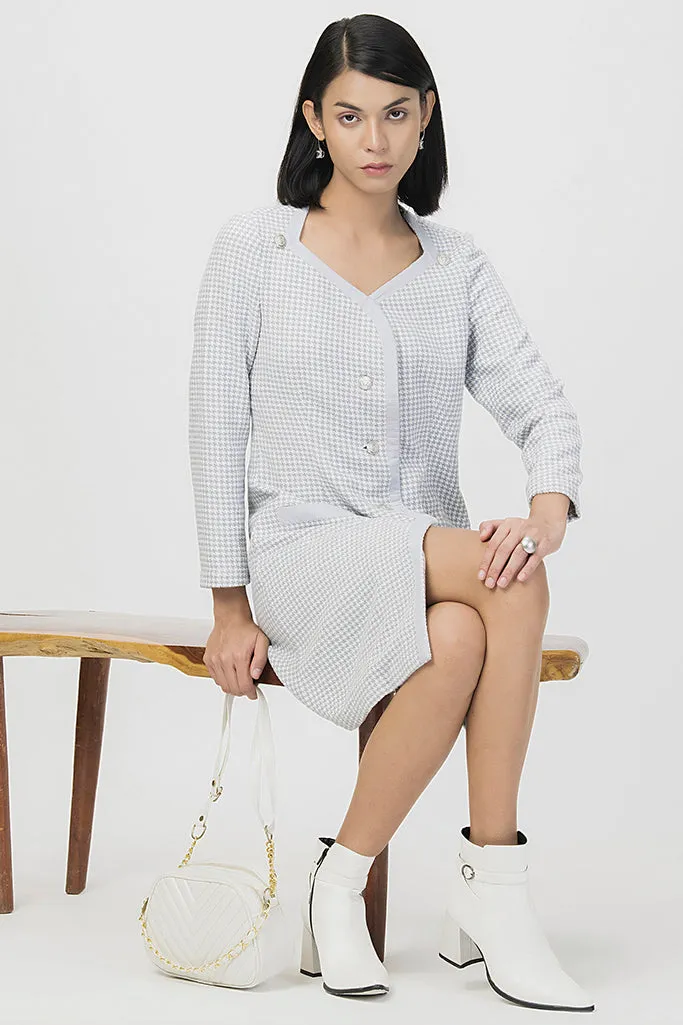 Winter Plaid Tweed Dress Blue