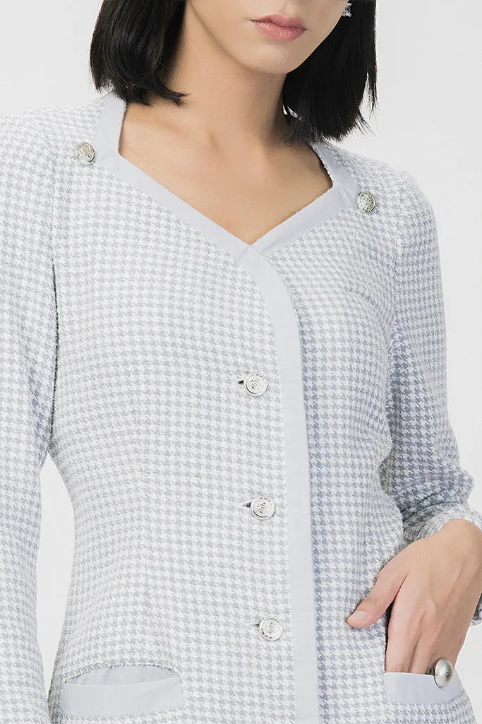 Winter Plaid Tweed Dress Blue
