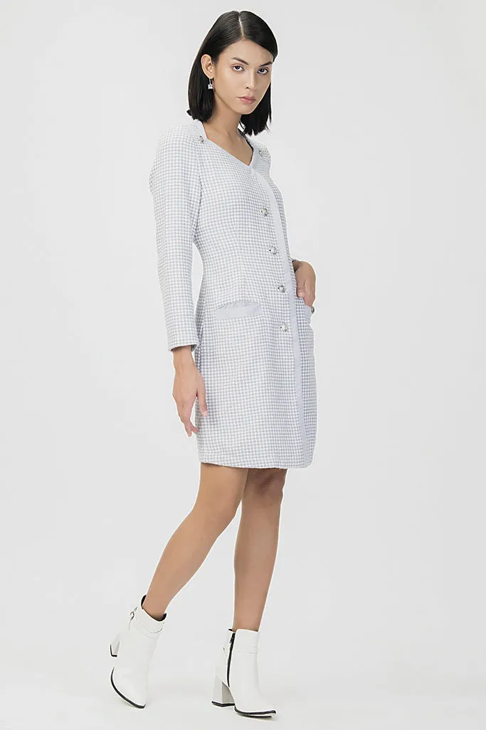 Winter Plaid Tweed Dress Blue
