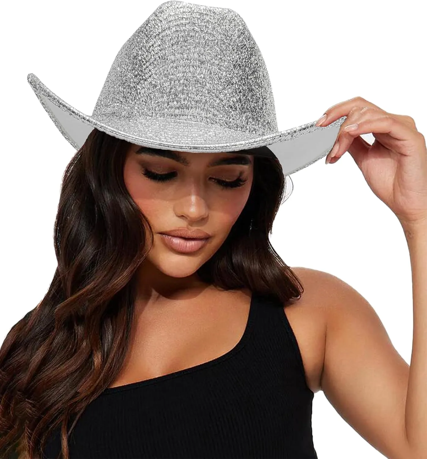 Women-Western-Glitter-Cowboy Hat - Sparkle-Cowgirl-Hat Roll-UP- Brim-Fedora-Hat for Disco Costumes Party