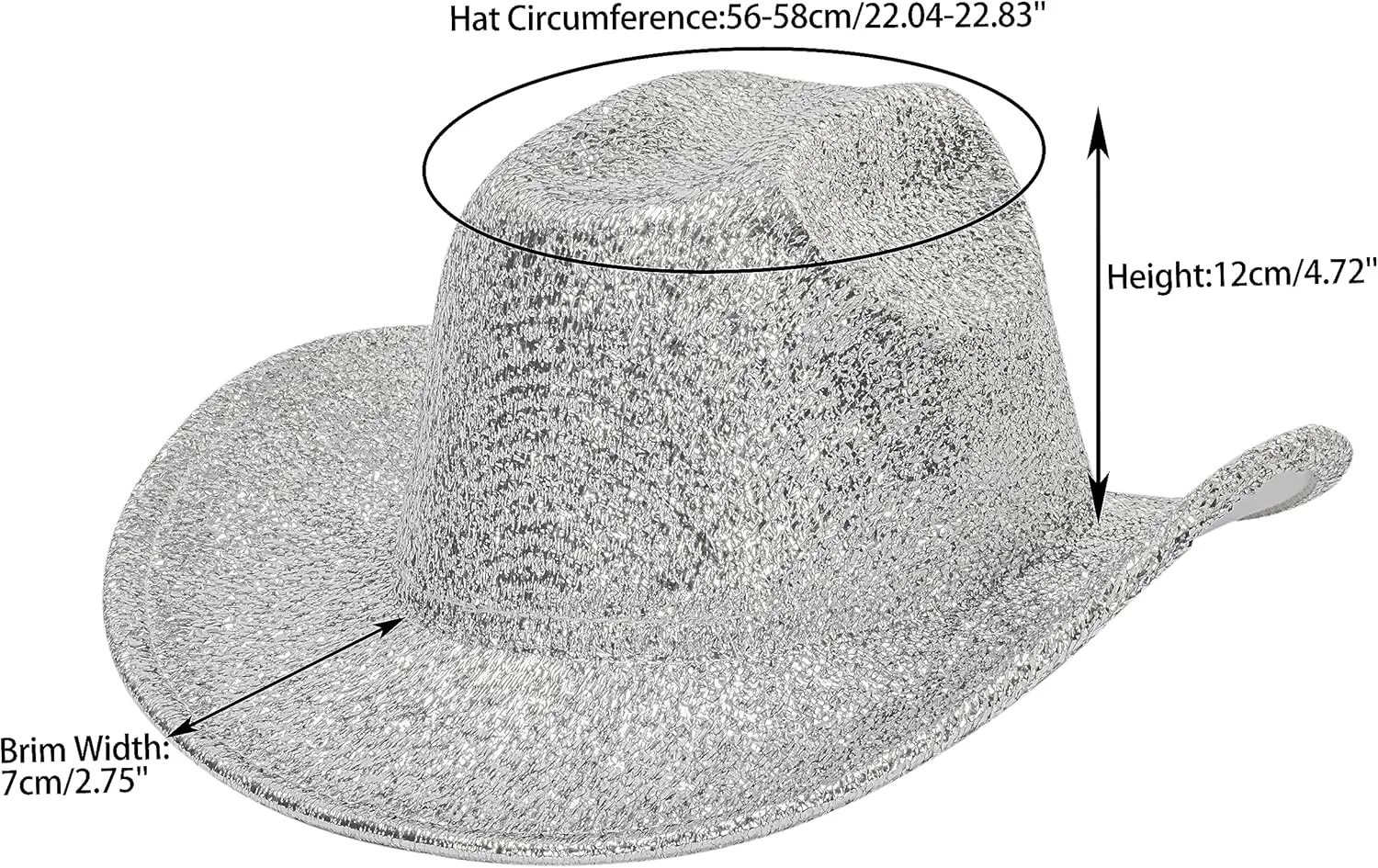 Women-Western-Glitter-Cowboy Hat - Sparkle-Cowgirl-Hat Roll-UP- Brim-Fedora-Hat for Disco Costumes Party