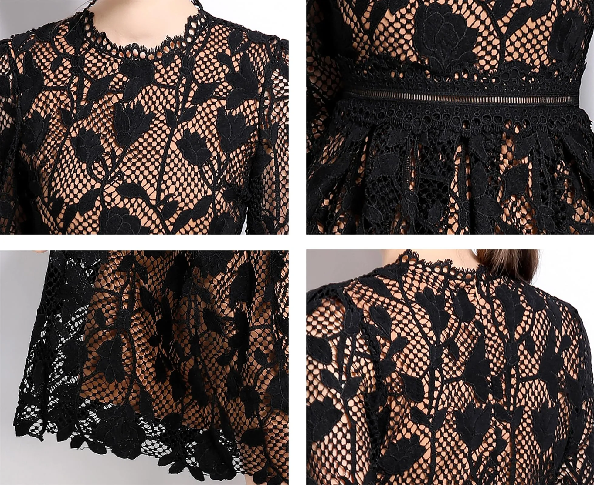 Womens Lace Floral Elegant Midi Dress